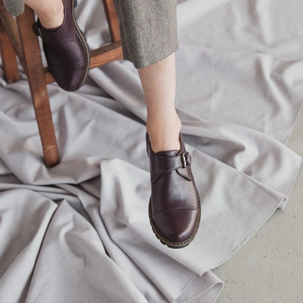 Women’s Burgundy Marsala Leather Monk Strap Shoes